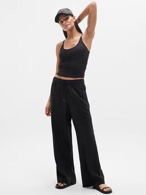 NWT Athleta Retreat Wide-Leg Linen Pants - Black - Small Tall